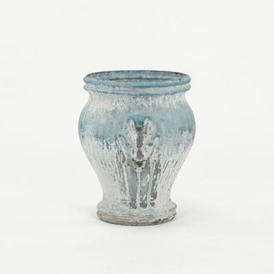 Late 19th Century Faded Blue Color Enamel Cast Iron Urn