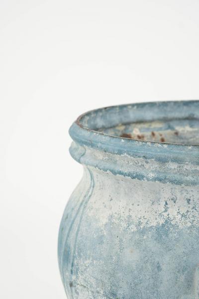 Late 19th Century Faded Blue Color Enamel Cast Iron Urn