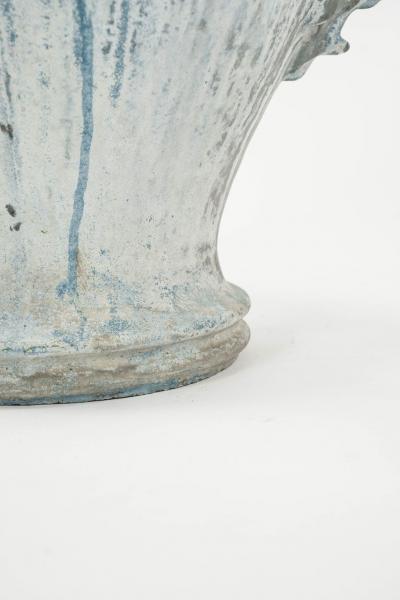 Late 19th Century Faded Blue Color Enamel Cast Iron Urn