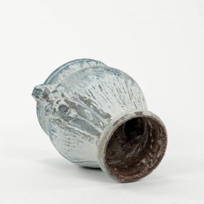 Late 19th Century Faded Blue Color Enamel Cast Iron Urn