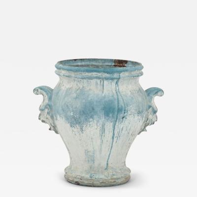 Late 19th Century Faded Blue Color Enamel Cast Iron Urn