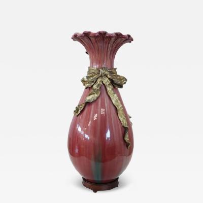 Late 19th Century French Antique Ceramic Vase with Bronze Decorations