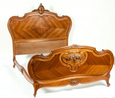 Late 19th Century French Burl Walnut Bed