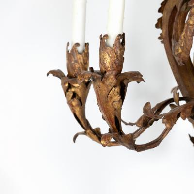 Late 19th Century French Gilt Tole Six Light Chandelier Circa 1870
