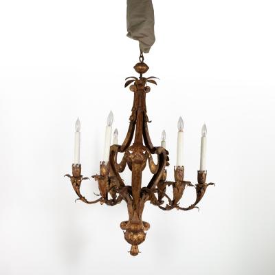 Late 19th Century French Gilt Tole Six Light Chandelier Circa 1870