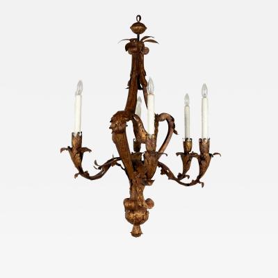 Late 19th Century French Gilt Tole Six Light Chandelier Circa 1870