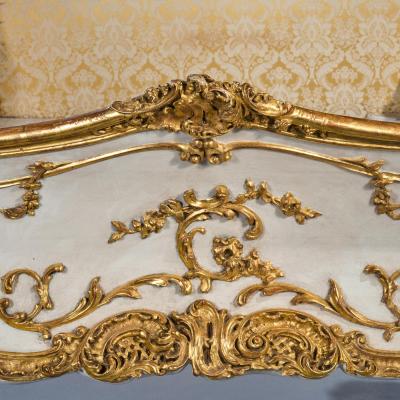 Late 19th Century French Rococo Style Painted and Parcel Gilt King Size Bed