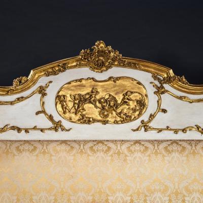 Late 19th Century French Rococo Style Painted and Parcel Gilt King Size Bed