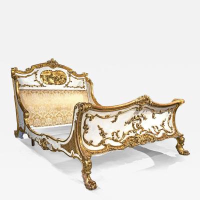 Late 19th Century French Rococo Style Painted and Parcel Gilt King Size Bed