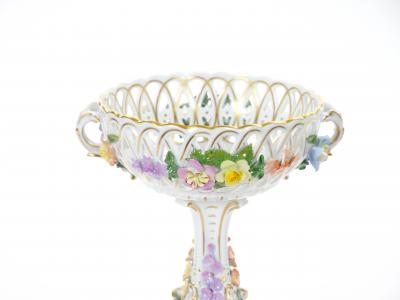 Late 19th Century German Porcelain Reticulated Floral Centerpiece Bowl