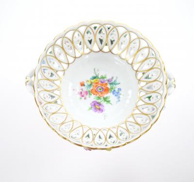 Late 19th Century German Porcelain Reticulated Floral Centerpiece Bowl