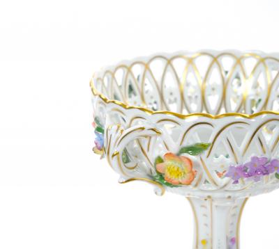 Late 19th Century German Porcelain Reticulated Floral Centerpiece Bowl