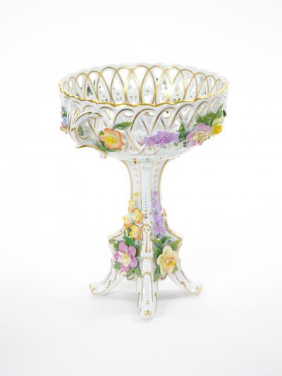 Late 19th Century German Porcelain Reticulated Floral Centerpiece Bowl