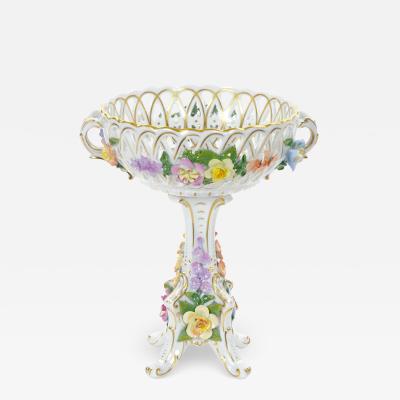 Late 19th Century German Porcelain Reticulated Floral Centerpiece Bowl