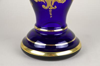 Late 19th Century Gilt Blue Glass Vase With Enamel Paintings CZ ca 1890