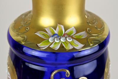 Late 19th Century Gilt Blue Glass Vase With Enamel Paintings CZ ca 1890