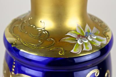 Late 19th Century Gilt Blue Glass Vase With Enamel Paintings CZ ca 1890