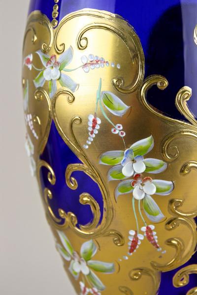 Late 19th Century Gilt Blue Glass Vase With Enamel Paintings CZ ca 1890