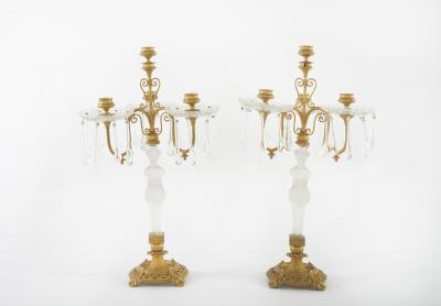Late 19th Century Gilt Bronze Cut Crystal Candelabras a Pair