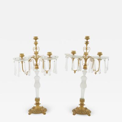 Late 19th Century Gilt Bronze Cut Crystal Candelabras a Pair