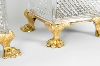 Late 19th Century Gilt Bronze Cut Glass Vases Centerpieces