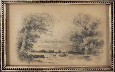 Late 19th Century Landscape Drawing Probably American