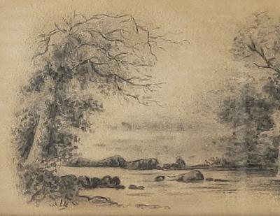 Late 19th Century Landscape Drawing Probably American