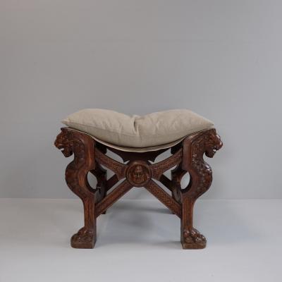 Late 19th Century Oversized Oak X Frame Stool Italy