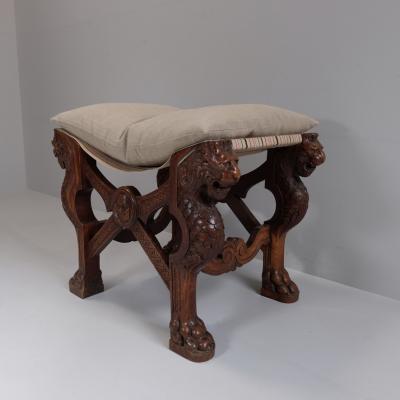 Late 19th Century Oversized Oak X Frame Stool Italy