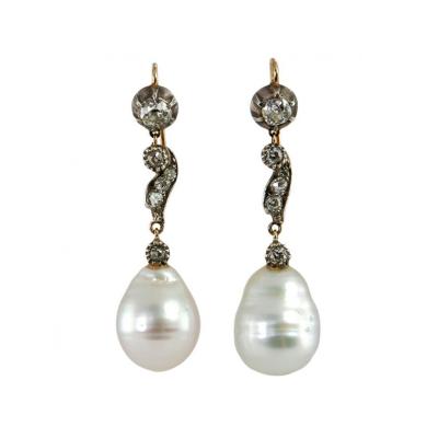 Late 19th Century Pearl and Diamond Earrings