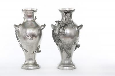 Late 19th Century Silver Plated Pair Vases Urns