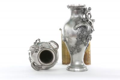 Late 19th Century Silver Plated Pair Vases Urns
