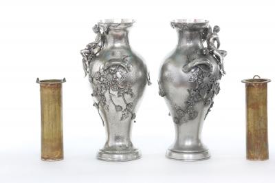 Late 19th Century Silver Plated Pair Vases Urns