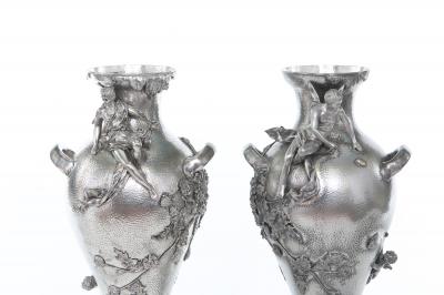 Late 19th Century Silver Plated Pair Vases Urns