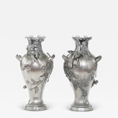 Late 19th Century Silver Plated Pair Vases Urns