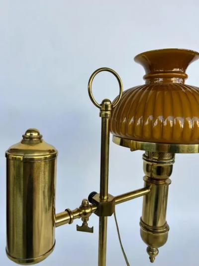 Late 19th Early 20th Century Brass Glass Library Lamp with Glass Shade