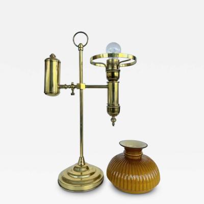 Late 19th Early 20th Century Brass Glass Library Lamp with Glass Shade