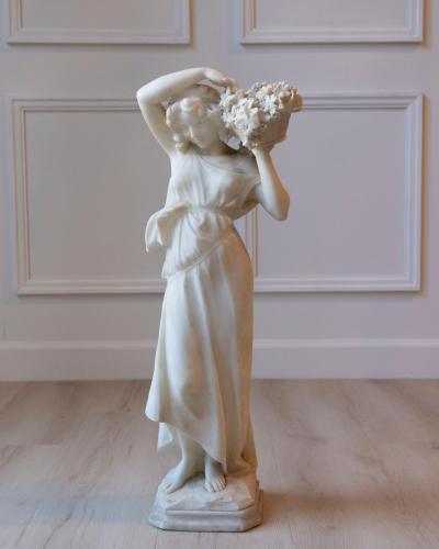 Late 19th Early 20th Century Volterra Alabaster Figure of a Flower Girl