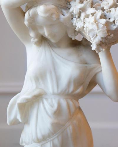 Late 19th Early 20th Century Volterra Alabaster Figure of a Flower Girl