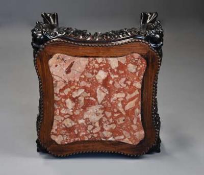 Late 19th century Chinese hardwood pot stand with shaped marble inset top