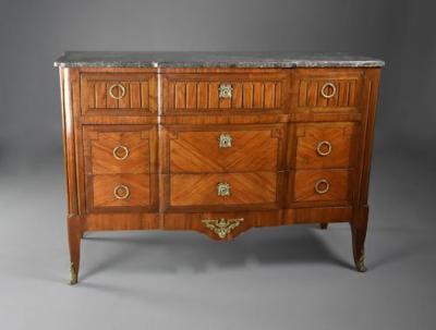 Late 19th century French Louis XVI style tulipwood breakfront commode