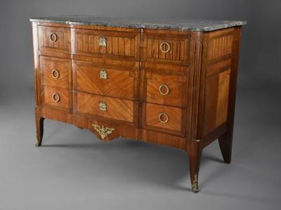 Late 19th century French Louis XVI style tulipwood breakfront commode