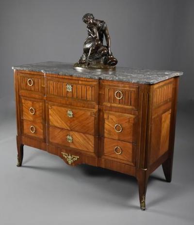 Late 19th century French Louis XVI style tulipwood breakfront commode