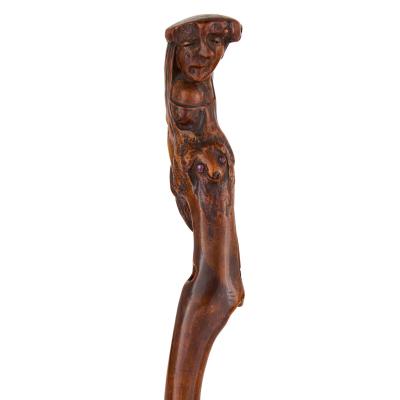 Late 19th century carved wood folk art walking stick