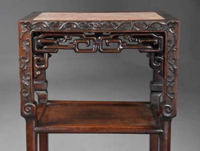 Late 19thc matched pair of freestanding Chinese hardwood pot stands