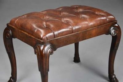 Late 19thc walnut cabriole leg stool in the Queen Anne style