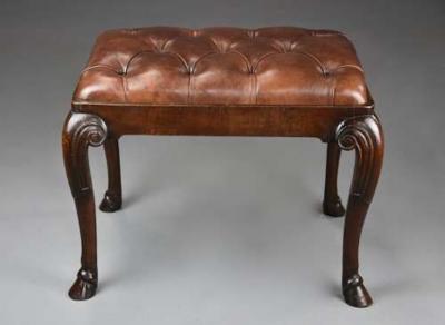 Late 19thc walnut cabriole leg stool in the Queen Anne style