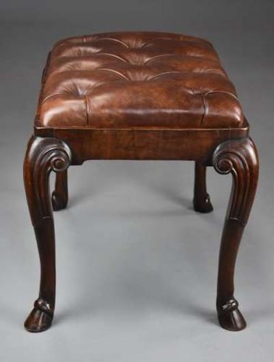 Late 19thc walnut cabriole leg stool in the Queen Anne style