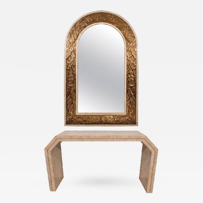 Late 20th Century Arched Bronze Mirror with a Maitland Smith Marble Console