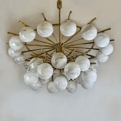 Late 20th Century Brass Double Tier Chandelier with Marbled Murano Glass Boules